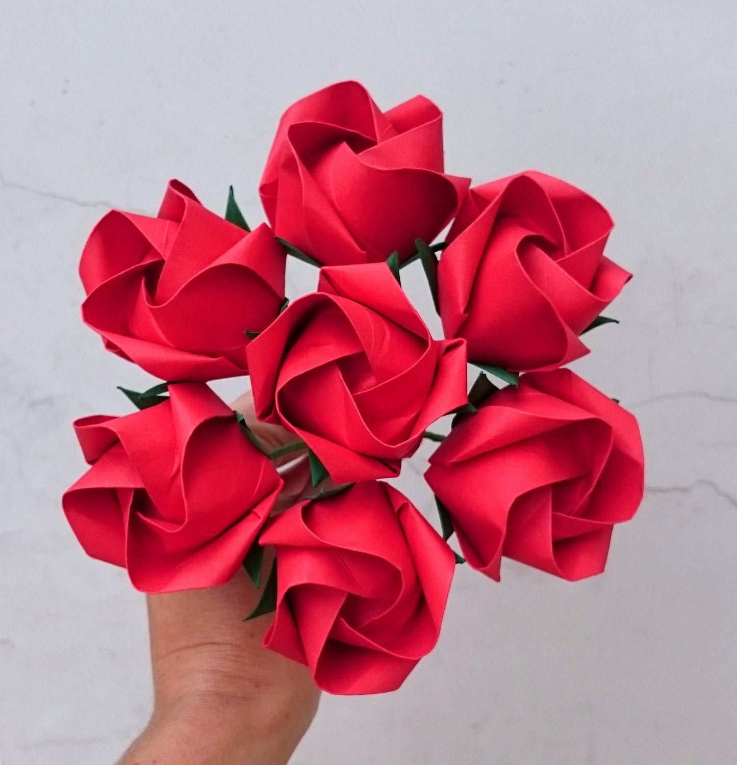 Red origami paper roses gift bouquet