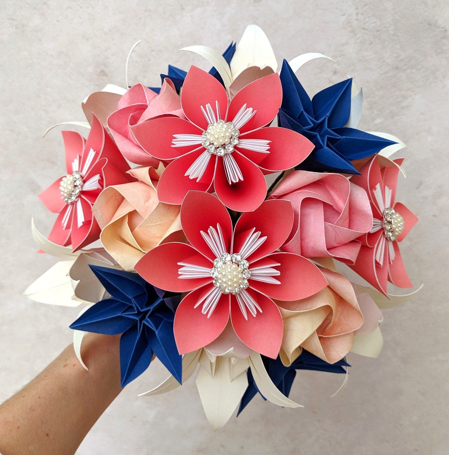 Roses & Lilies custom paper brides authentic bouquet- made to order, one of a kind, origami, paper flowers, alternative bouquet, non traditional