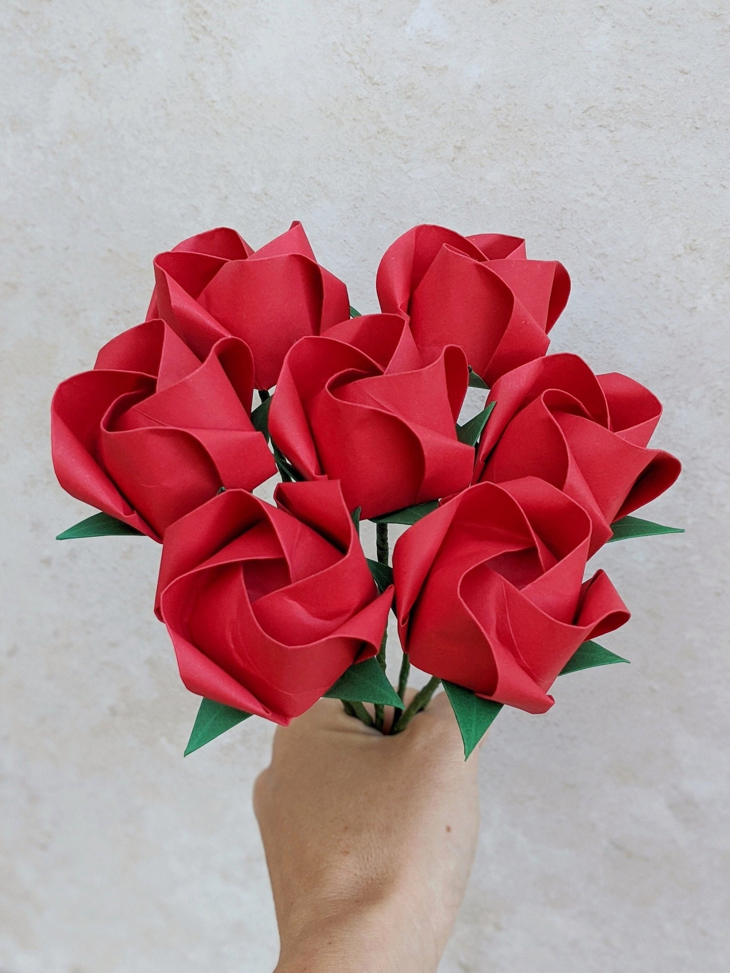 Red origami paper roses gift bouquet