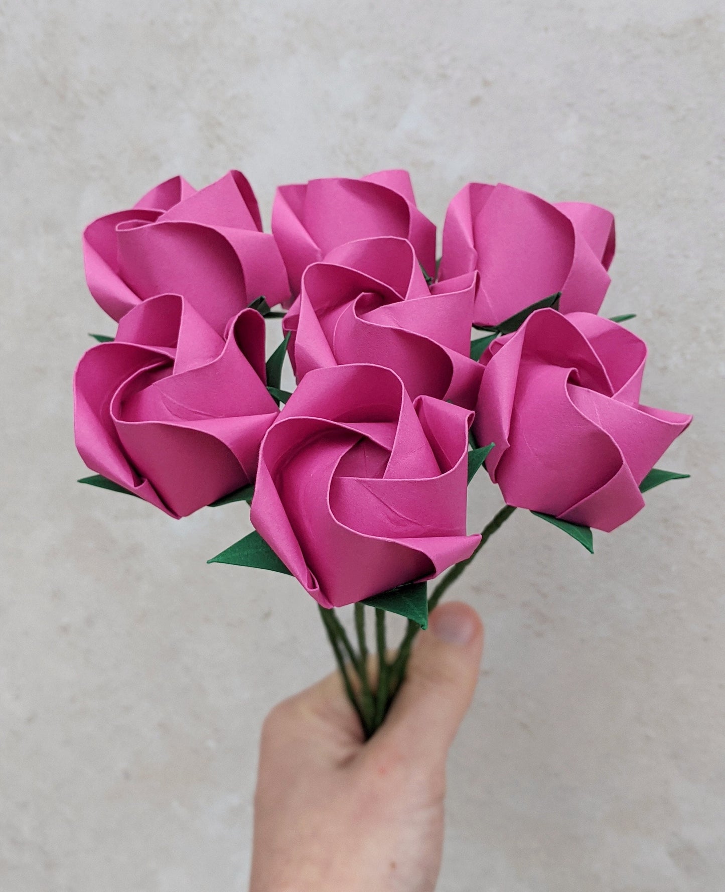 Pink paper roses gift, origami flower bouquet