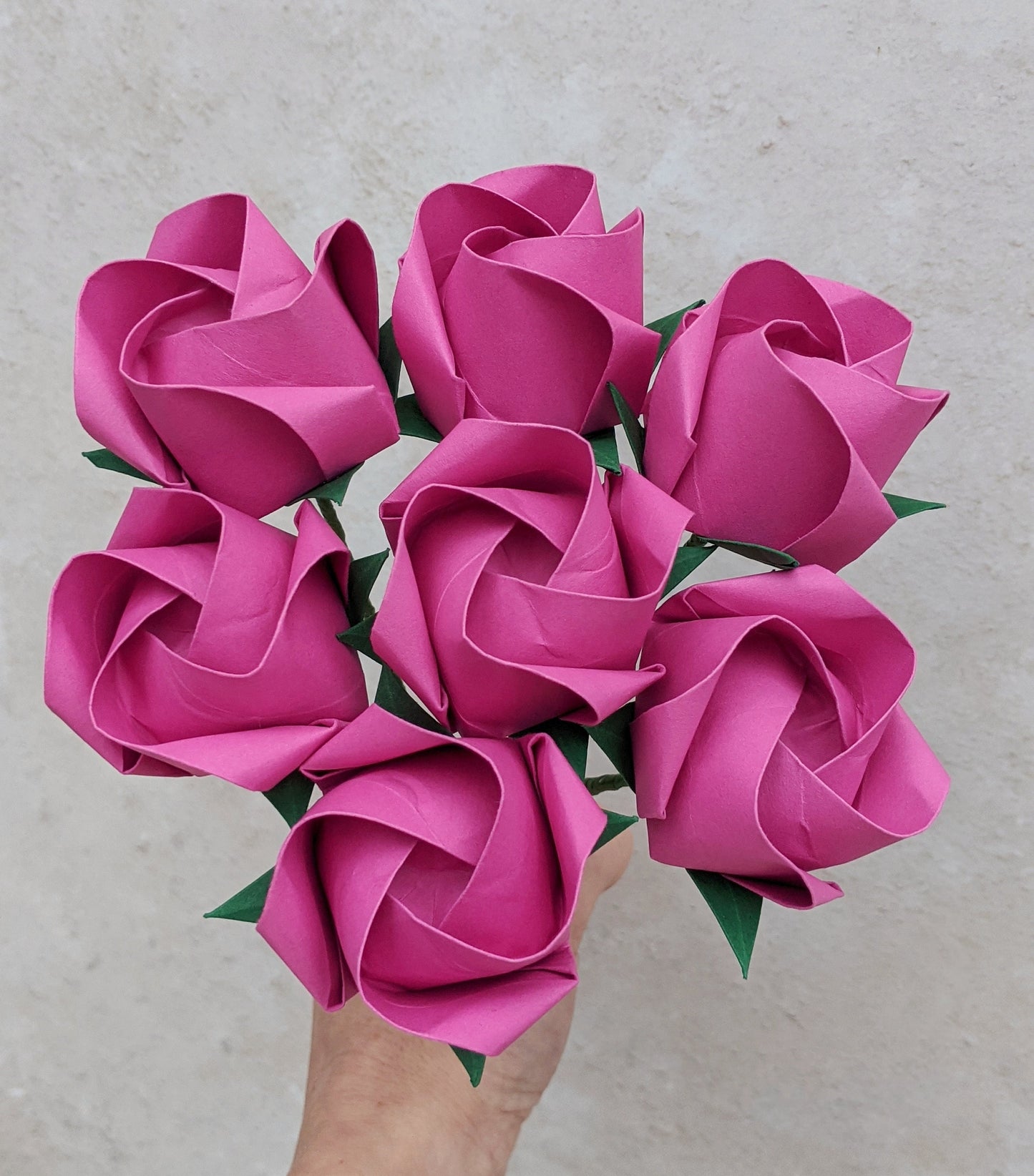 Pink paper roses gift, origami flower bouquet