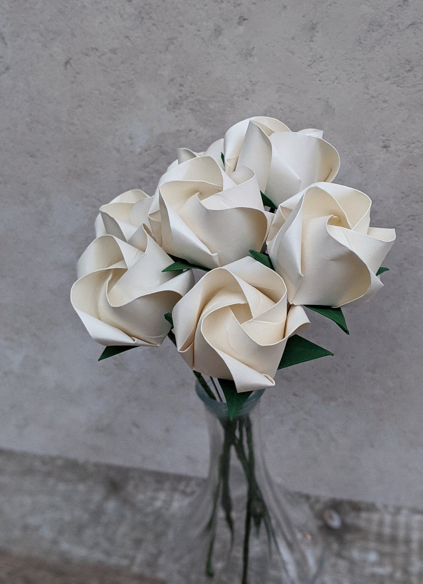 Ivory paper roses bouquet, origami flowers gift
