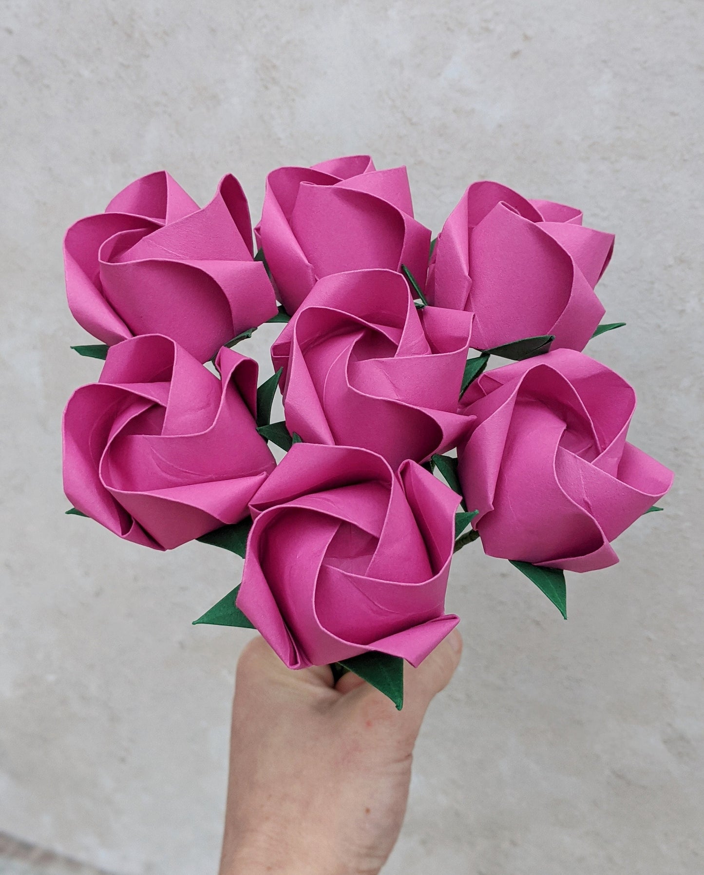 Pink paper roses gift, origami flower bouquet
