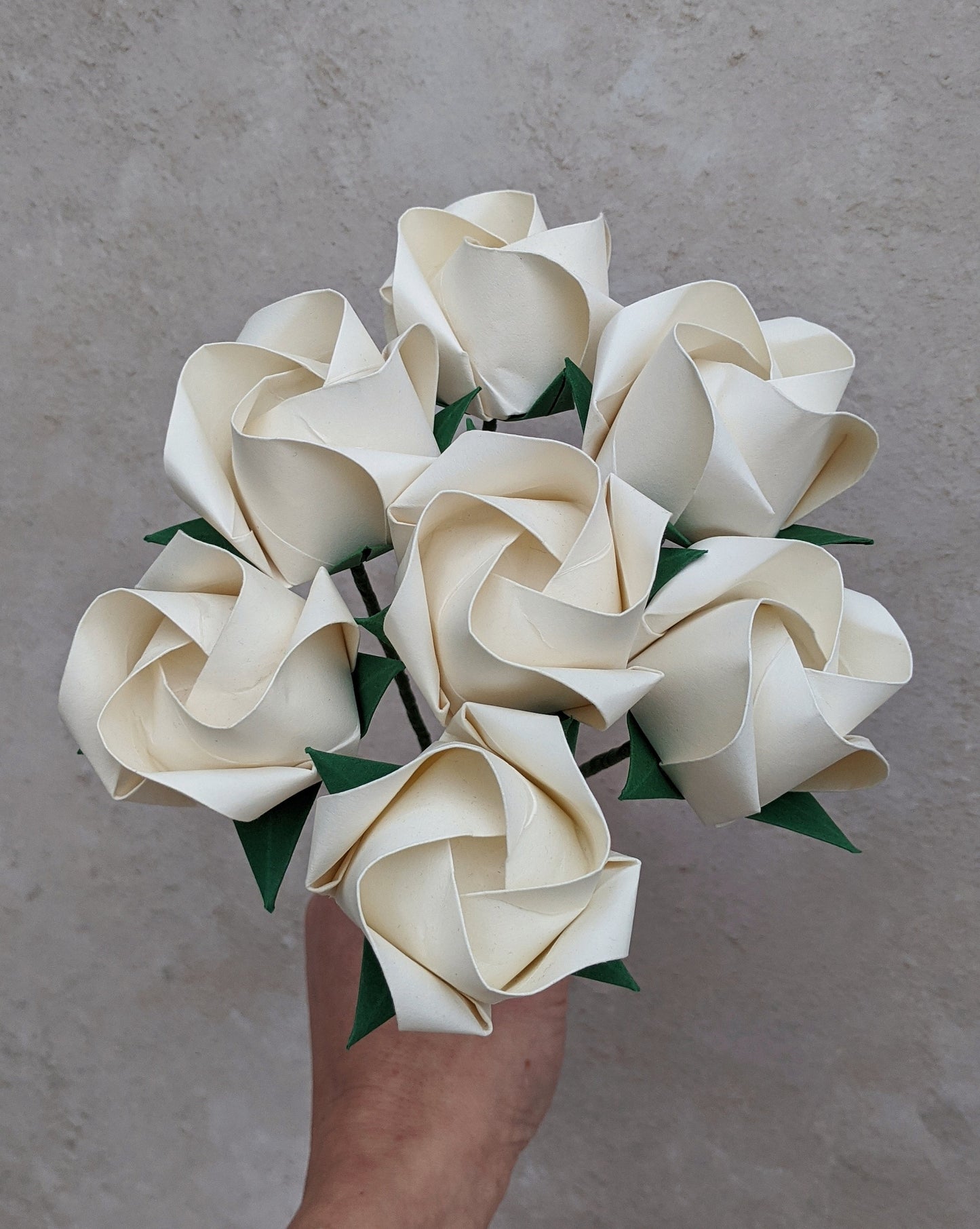 Ivory paper roses bouquet, origami flowers gift