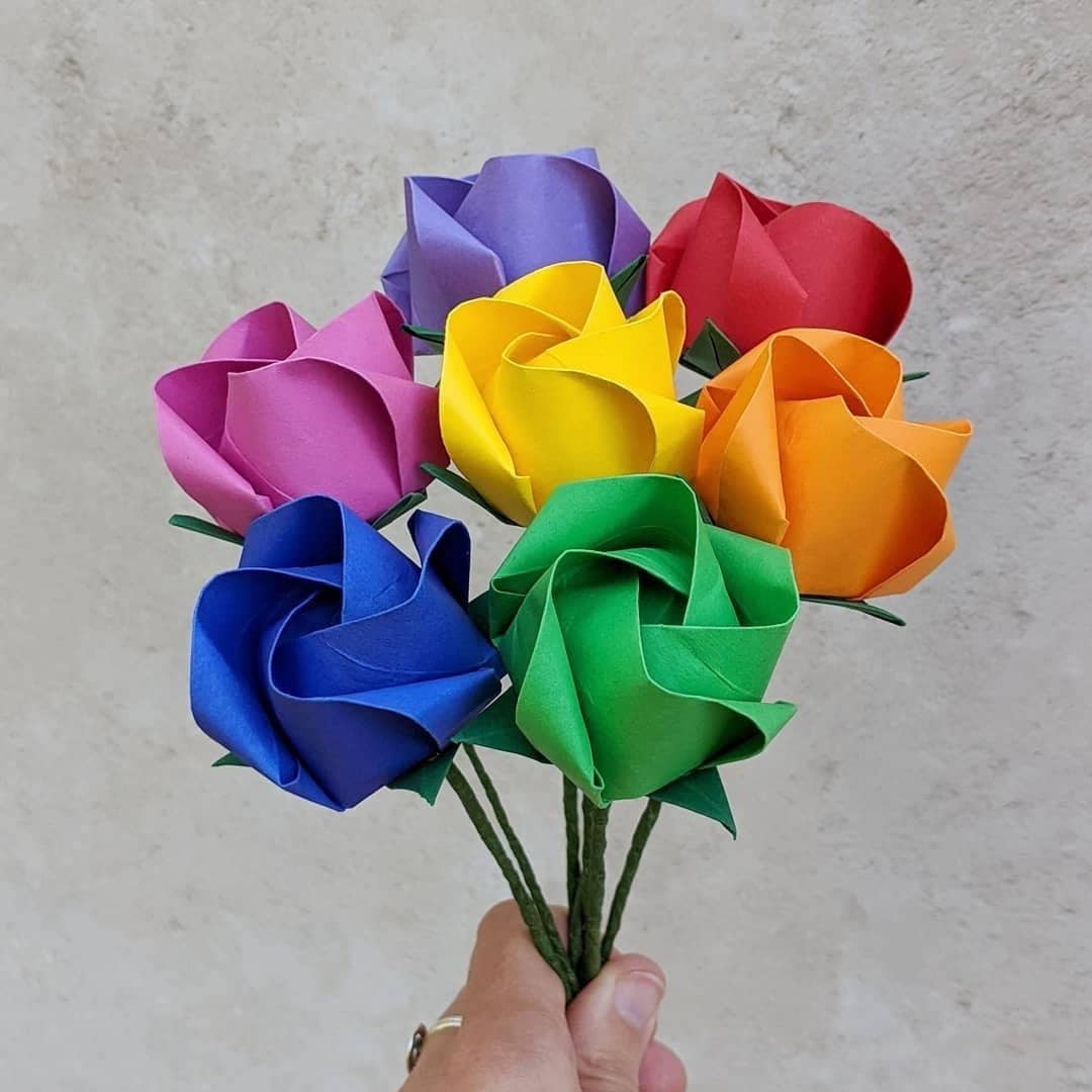 Rainbow origami paper roses bouquet, LGBTQ gift
