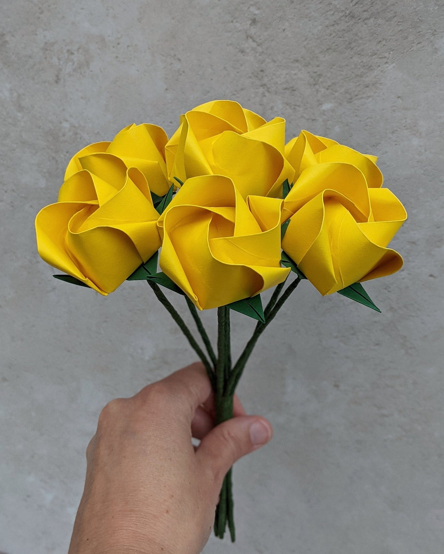 Bouquet of yellow origami roses, paper flower gift
