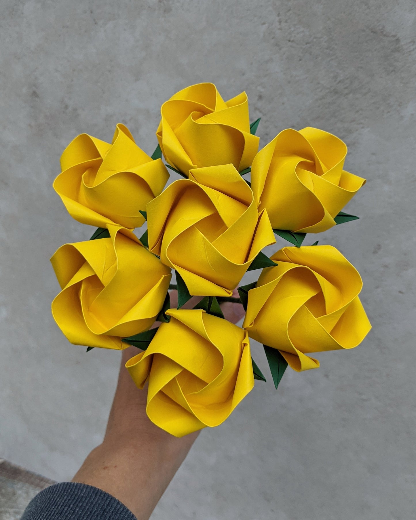 Bouquet of yellow origami roses, paper flower gift