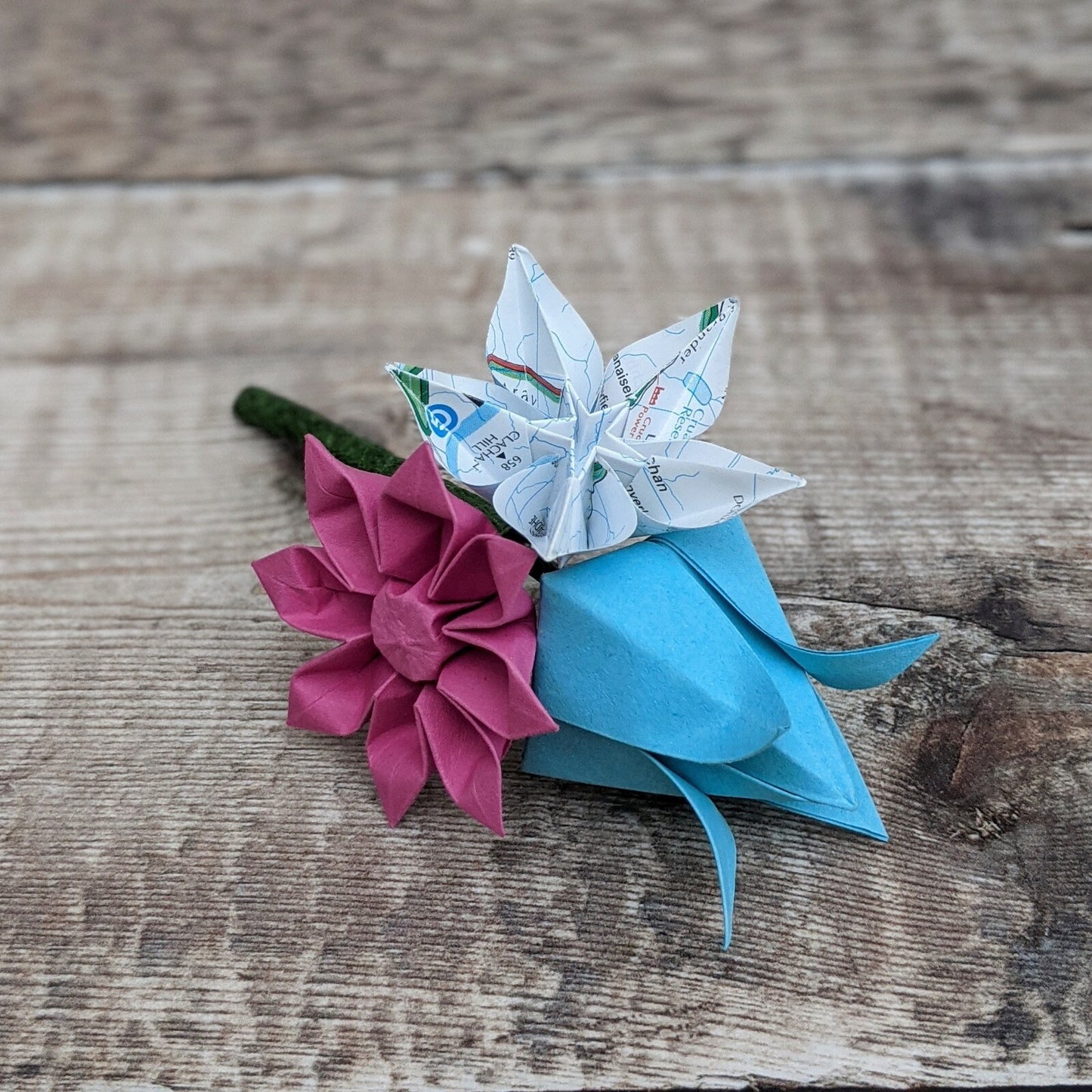 Alternative groom's map paper origami buttonhole / boutonniere