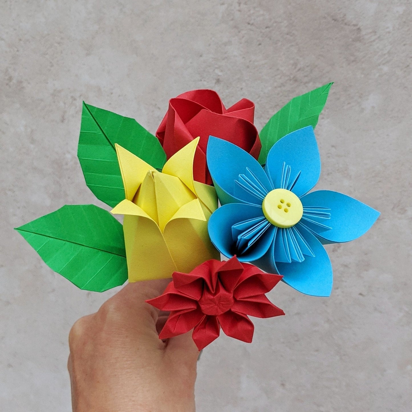 Colourful origami faux flowers bouquet
