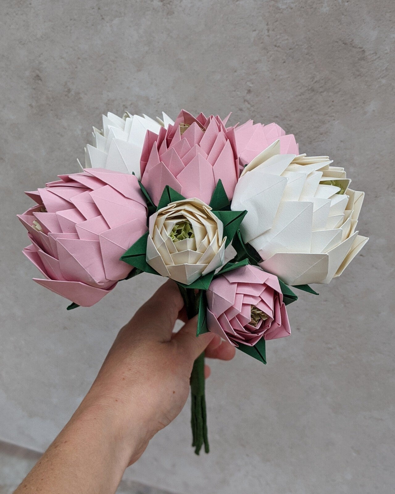 Peony origami bridal bouquet, paper wedding flowers