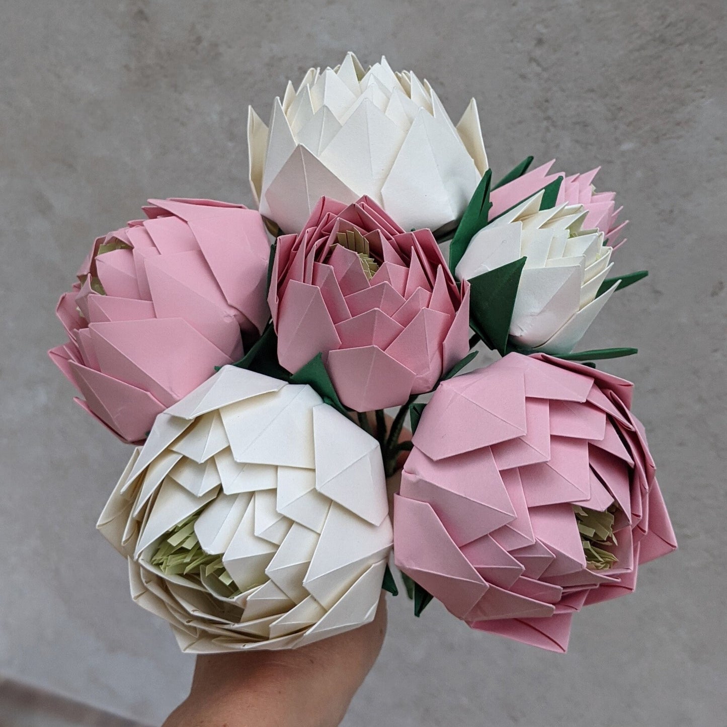 Peony origami bridal bouquet, paper wedding flowers