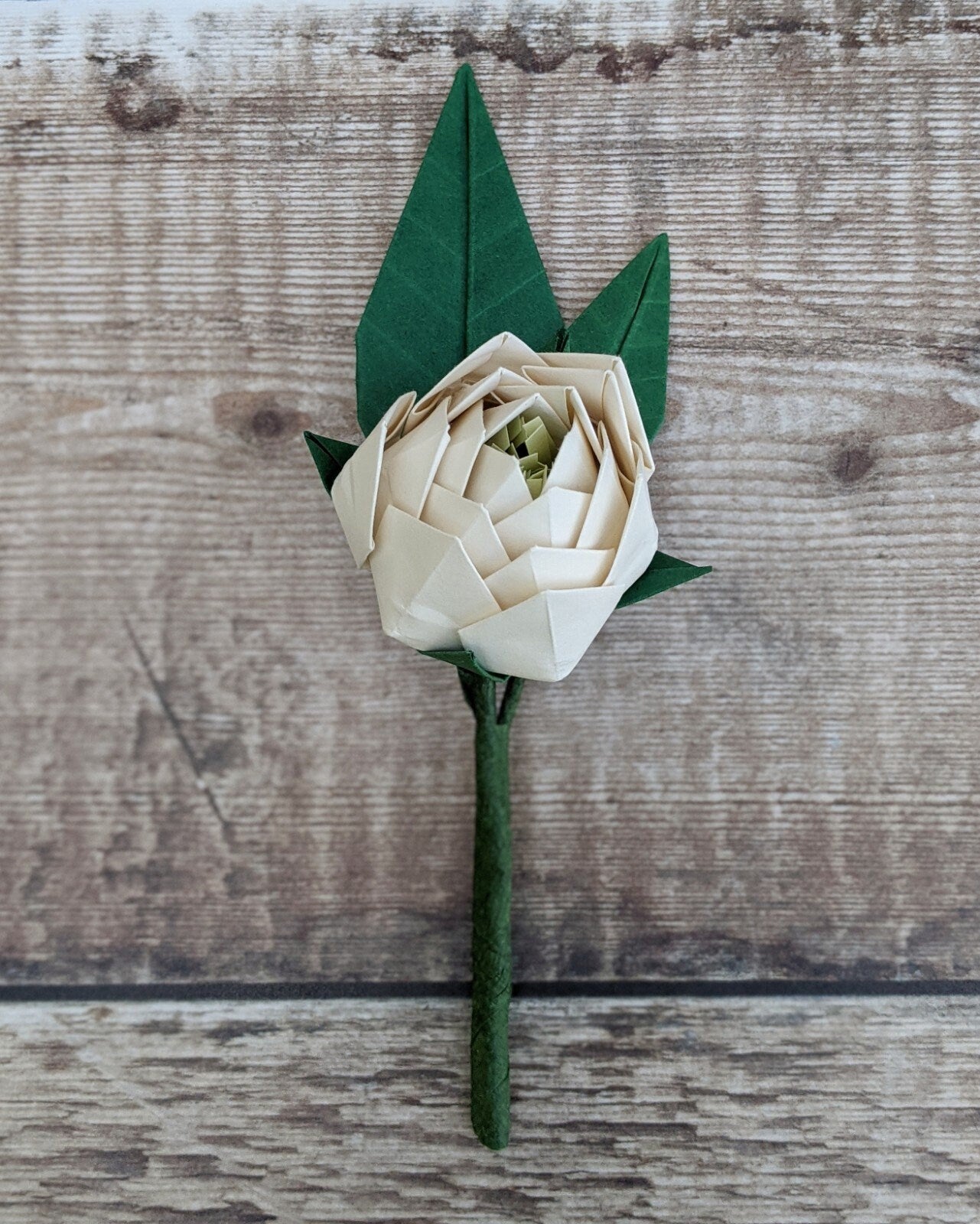 Origami peony wedding buttonhole, ivory paper flower boutonniere