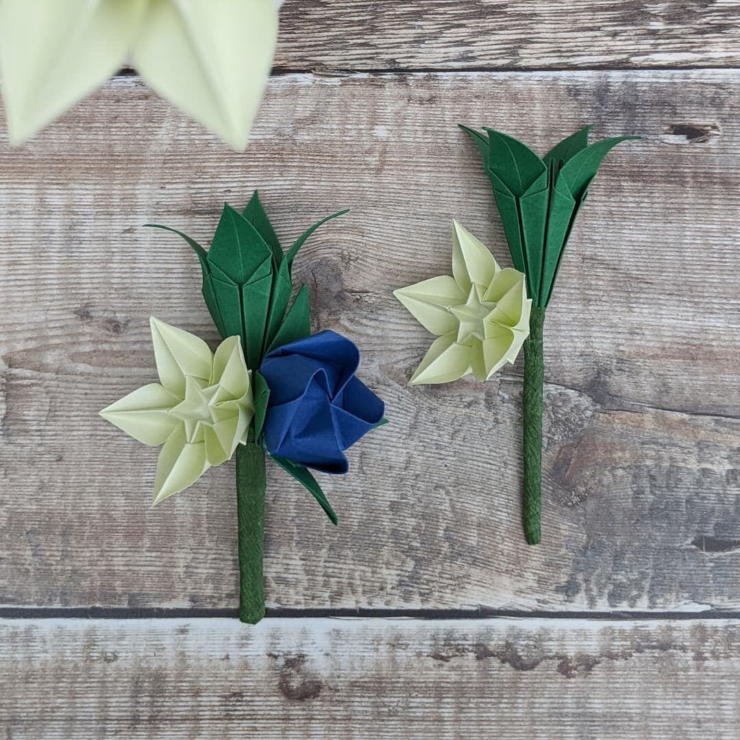 Origami wedding buttonhole, paper flower corsage
