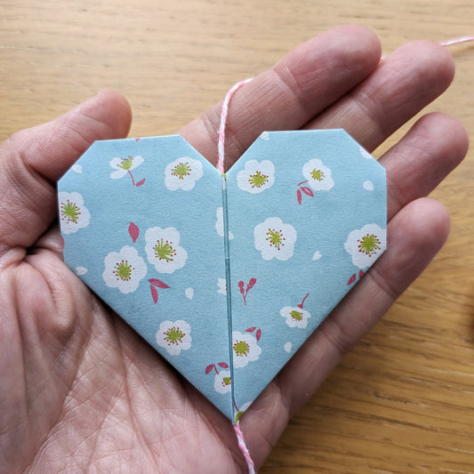 Paper hearts garland, cherry blossom origami bunting