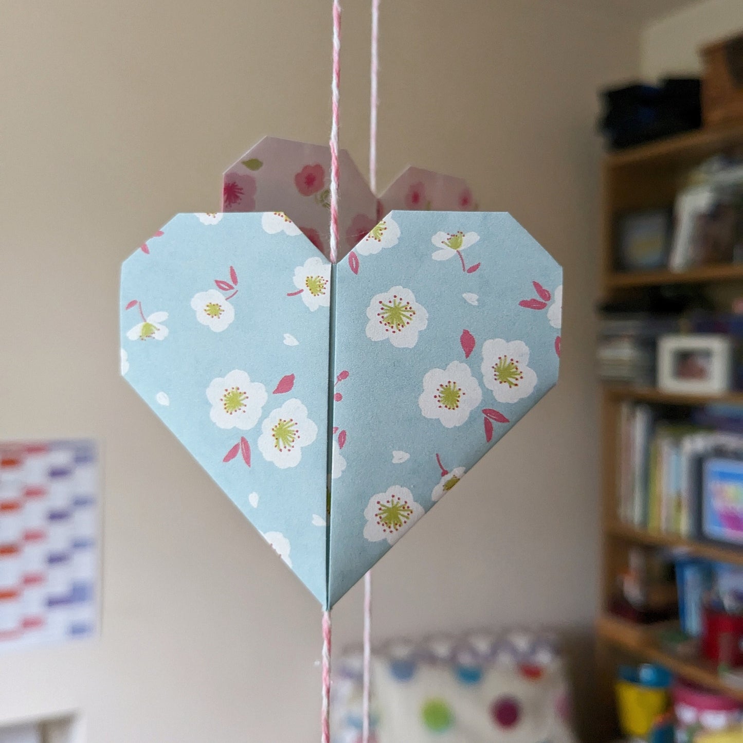 Paper hearts garland, cherry blossom origami bunting