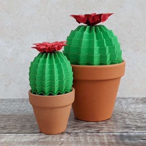 Dark green mini origami cactus, faux succulent