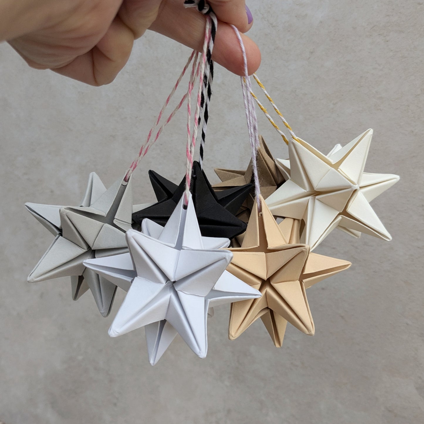 neutral colours origami star tree ornaments