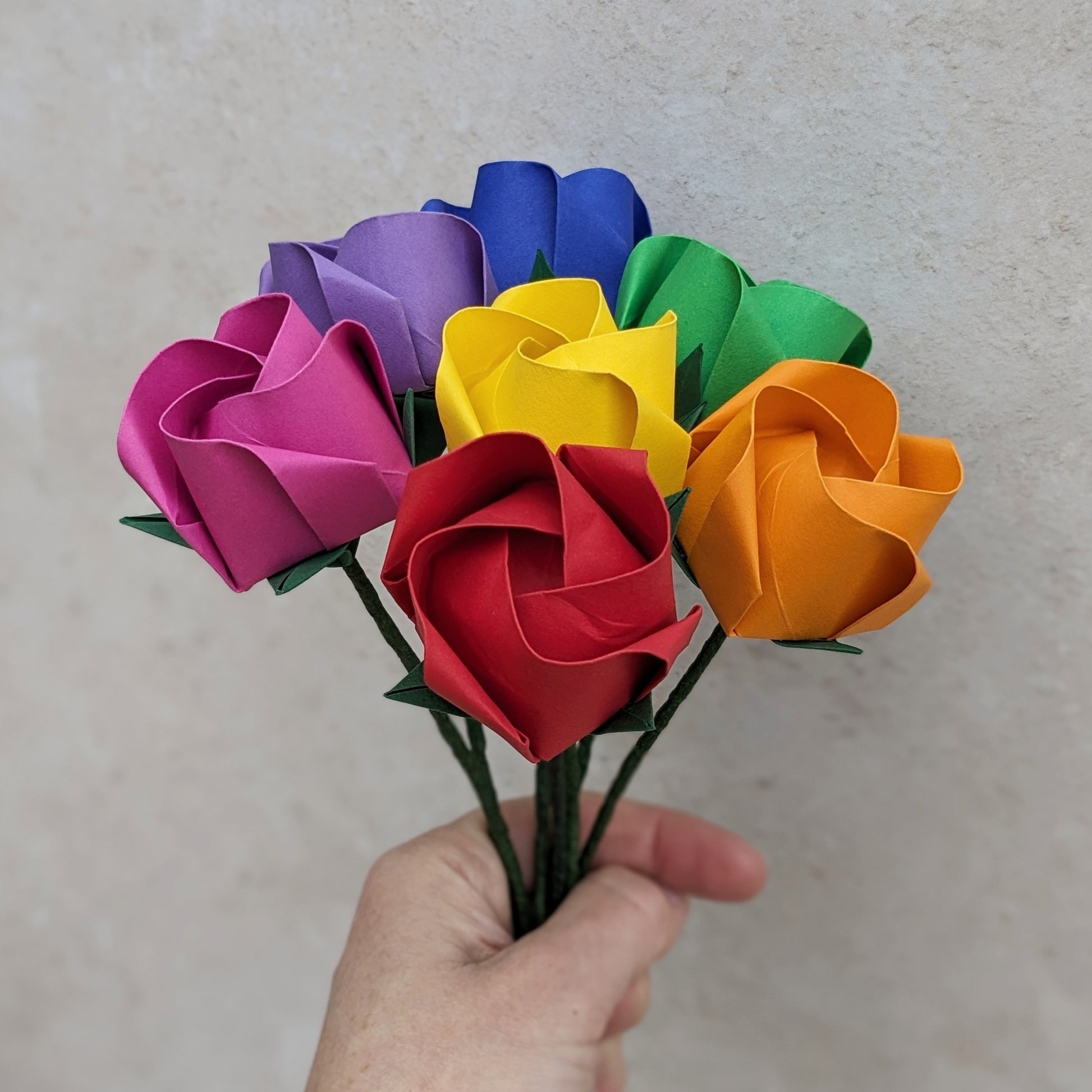 origami paper roses bouquet in rainbow colours