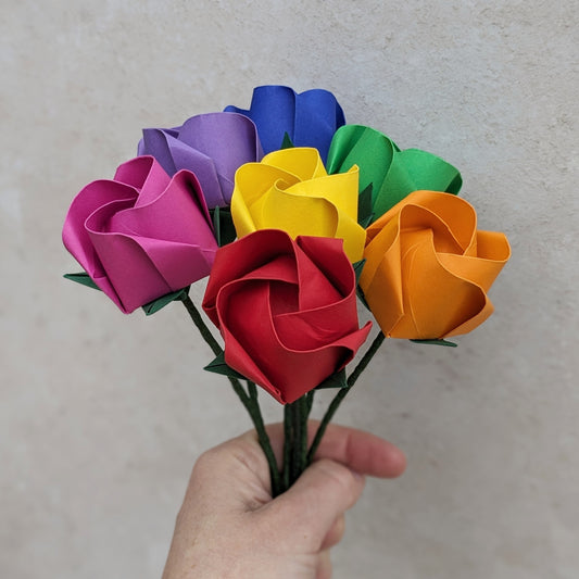 origami paper roses bouquet in rainbow colours