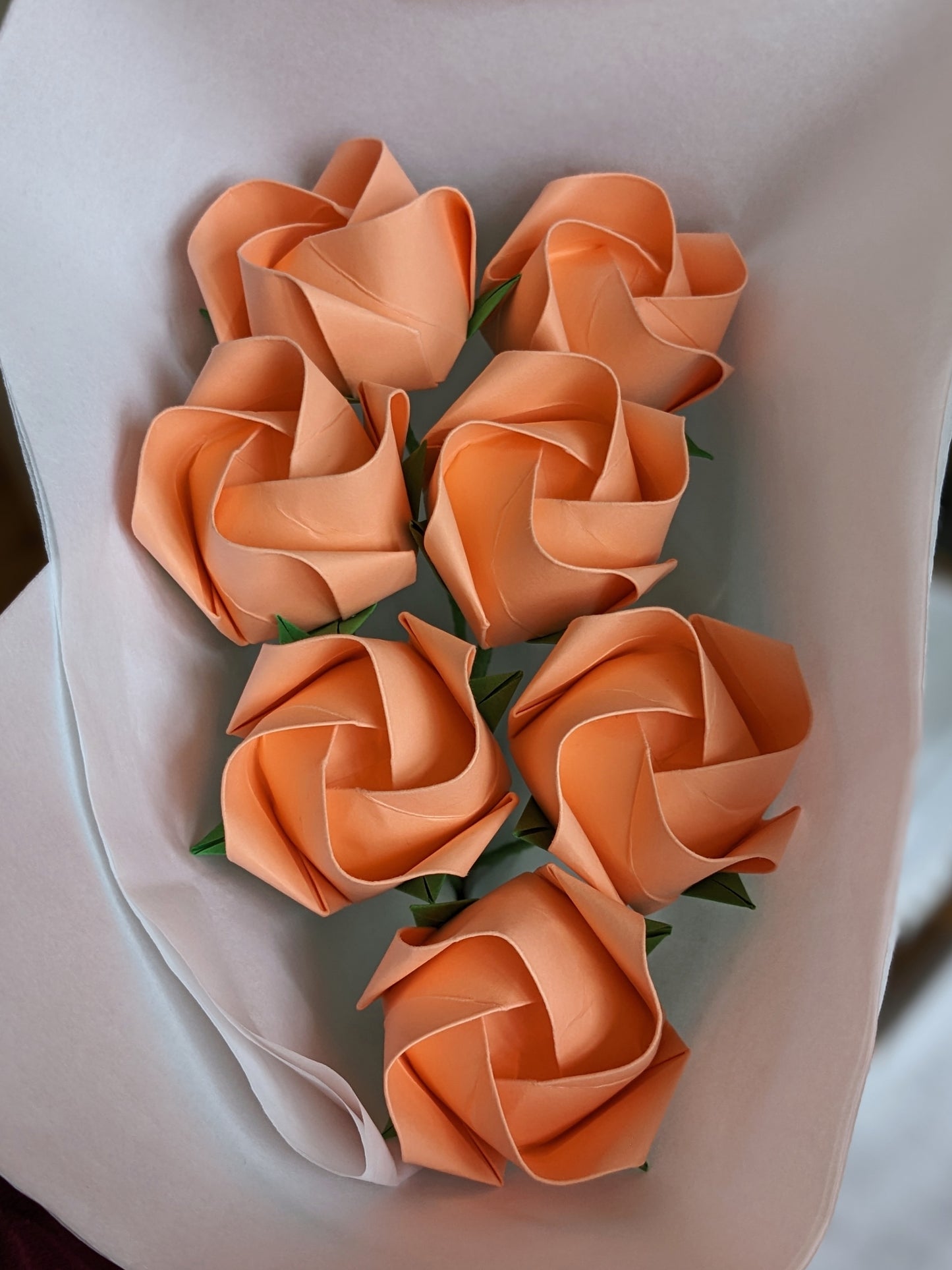 Peach origami roses bouquet, paper flowers gift