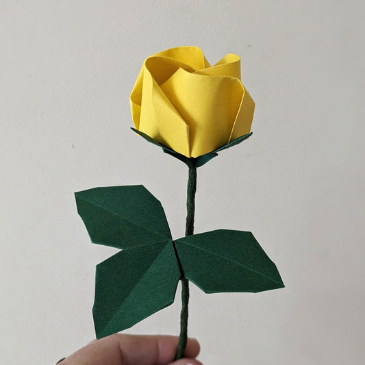 Origami paper rose with leaves, unique flower gift