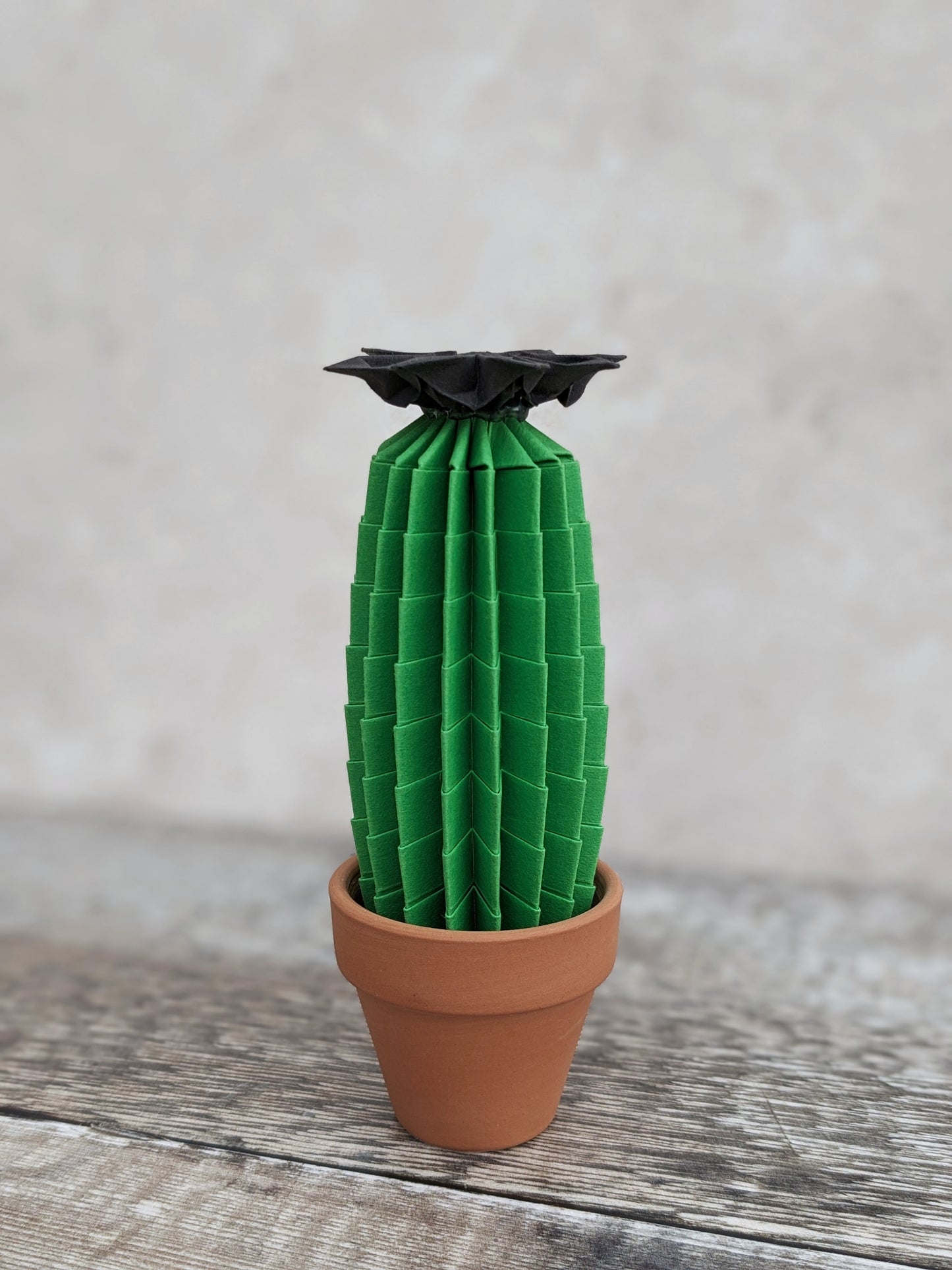Green origami paper tall slim cactus, fake plant